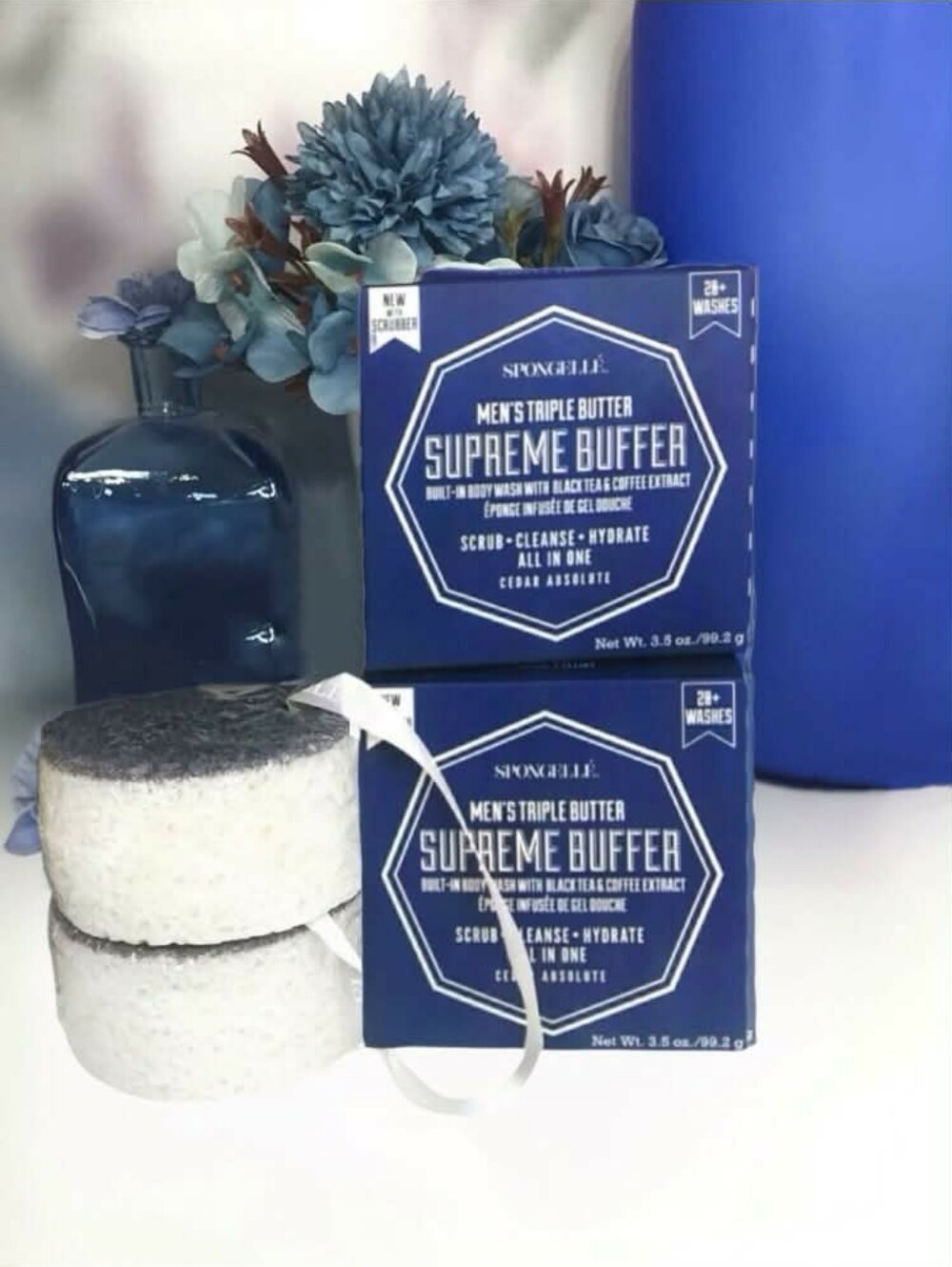 Spongelle Men's Cedar Absolute BUNDLE! Supreme Triple Butter Sponge x 2 *BNIB